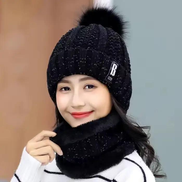 2 pièces col + bonnet tricoté avec velours épais pour la Protection contre la chaleur et le froid du cyclisme