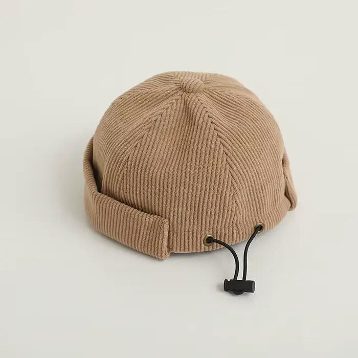 Vintage lettre bébé chapeau sans bords couleur unie velours côtelé enfant en bas âge Docker casquette automne hiver chaud réglable enfants garçon fille Beanie chapeaux