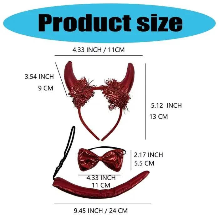 PACK 39BD 3 bandeaux cornes rouges diable avec des arcs des queues pour fête d'Halloween