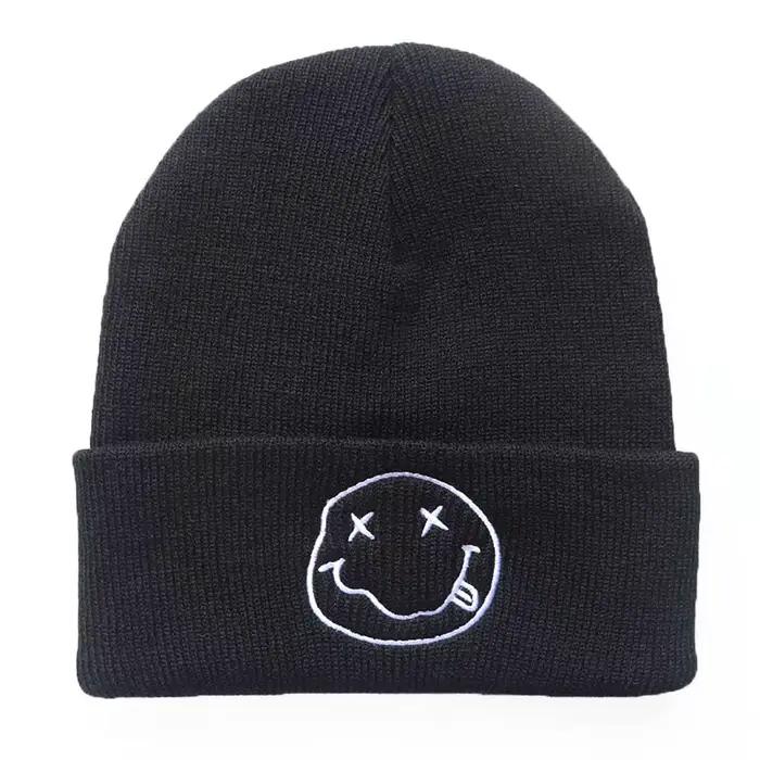 Chapeau tricoté brodé souriant pour hommes et femmes