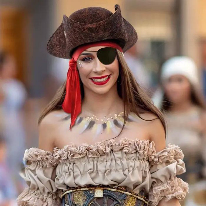 Chapeau de pirate en faux cuir vintage avec boutons pour hommes et femmes costumes d'halloween et événements Renaissance