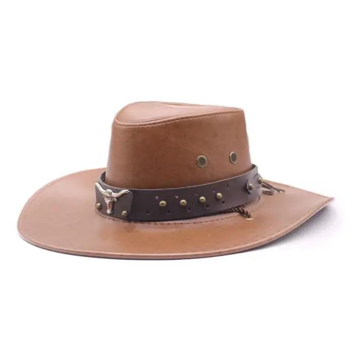 Chapeau de cowboy western en cuir PU avec cordon de serrage
