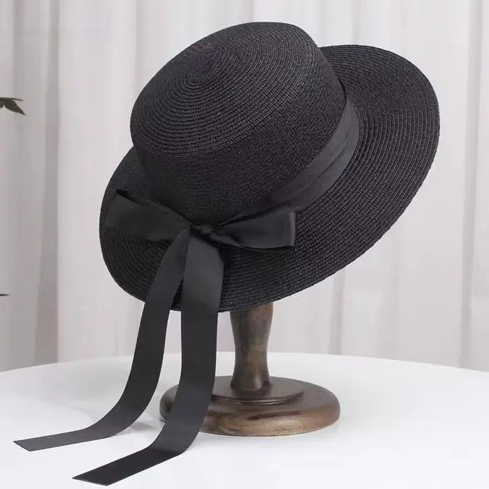 Printemps été classiques chapeau de paille femme plat haut seau chapeaux Chapeu doux arc Sombrero Mujer Fedora