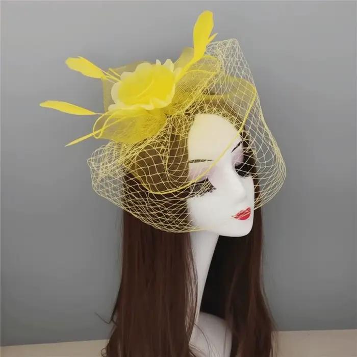 Chapeau Fascinator Style Vintage avec Plumes et Voilette