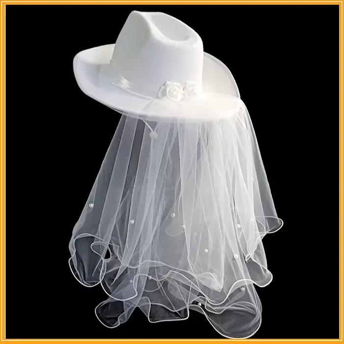 Chapeau de Cowgirl Blanc à Large Bord pour Femme