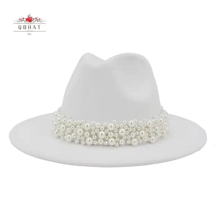Chapeaux Fedora Jazz avec bande de perles pour femmes