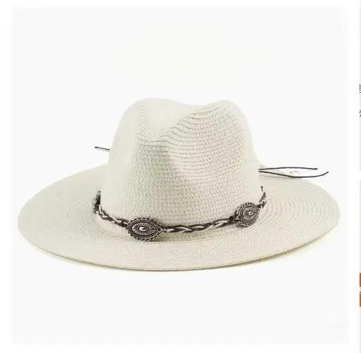 Ethnic Panama Hat Women Men Breathable Wide Brim Straw Sun Protection Beach Caps England Style Church Sombrero Hombre