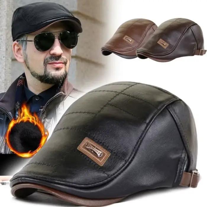 Casquettes de journal rétro en cuir Pu pour hommes