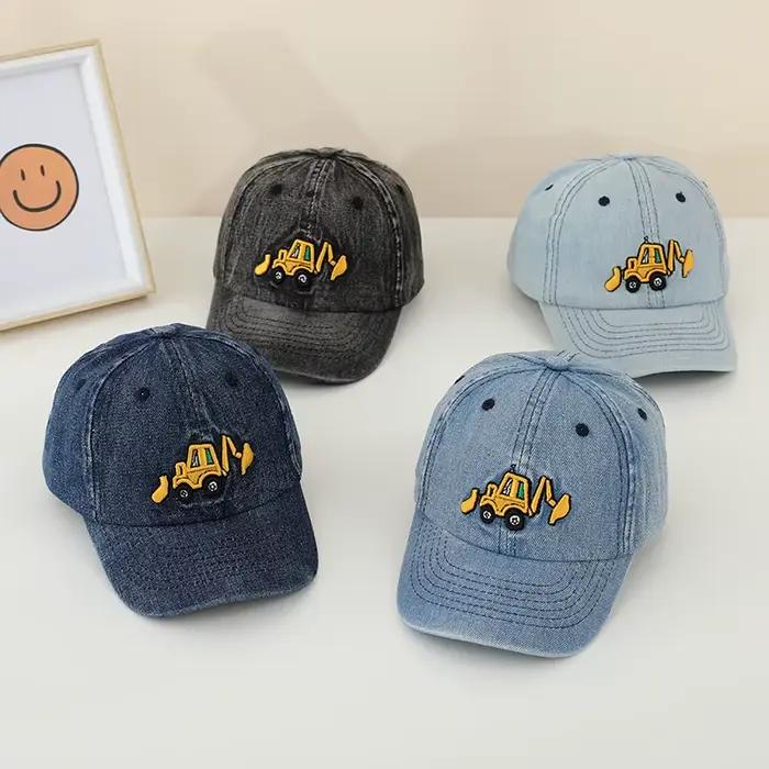 Casquette Bulldozer en Coton Lavé Brodé pour Bébé Garçon et Fille