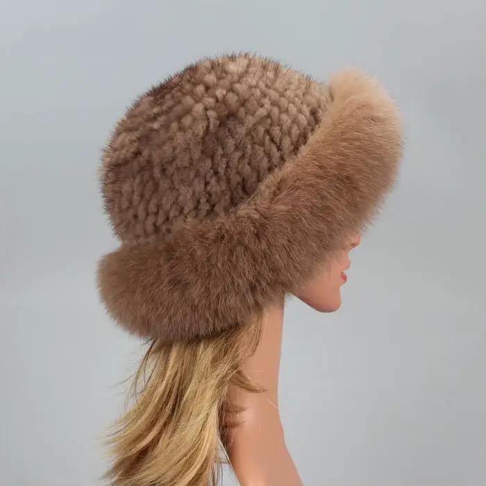 Chapeau d'hiver en fourrure véritable pour femme
