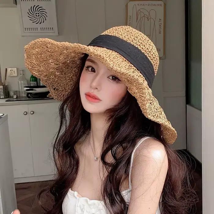 Nouveau chapeau d'été pour femme chapeau de paille à large bord pliable protection solaire plage vacances élégance occassions spéciales
