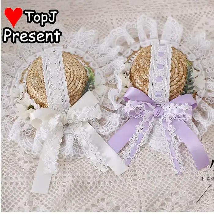 Lolita dentelle chapeau de paille fleur élégant