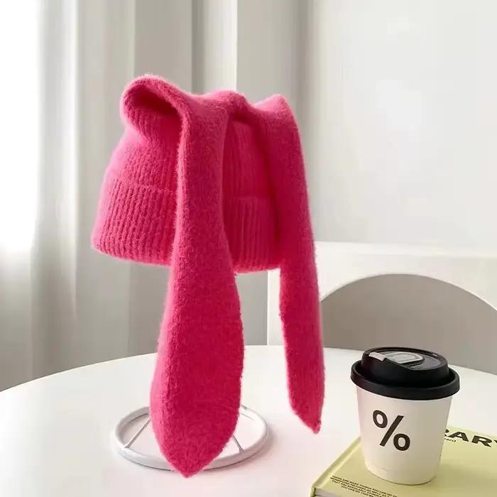 Chapeau lapin acrylique tricoté pour femmes, oreilles longues, décoration festive, idéal pour Halloween, Noël, Pâques et Thanksgiving