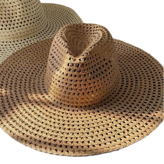 Chapeau de paille à large bord pour femme style sportif khaki beige protection solaire plage été automne printemps