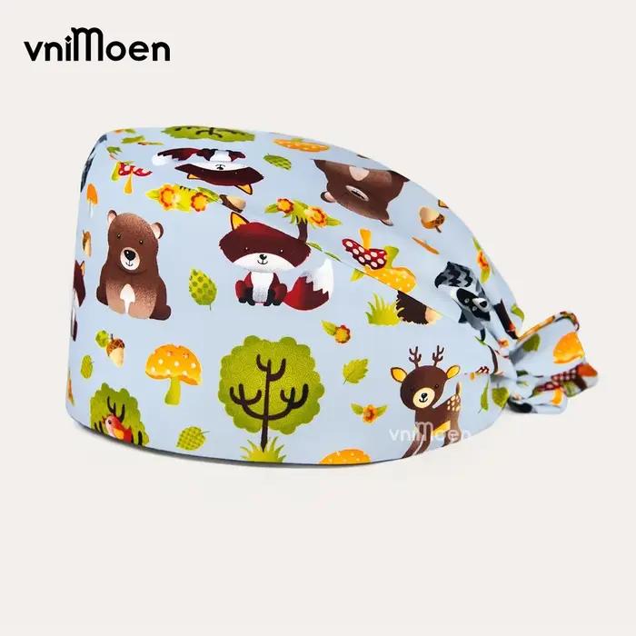Rose dessin animé chat impression coton animalerie vétérinaire infirmière casquette femmes sueur-absorbant gommage