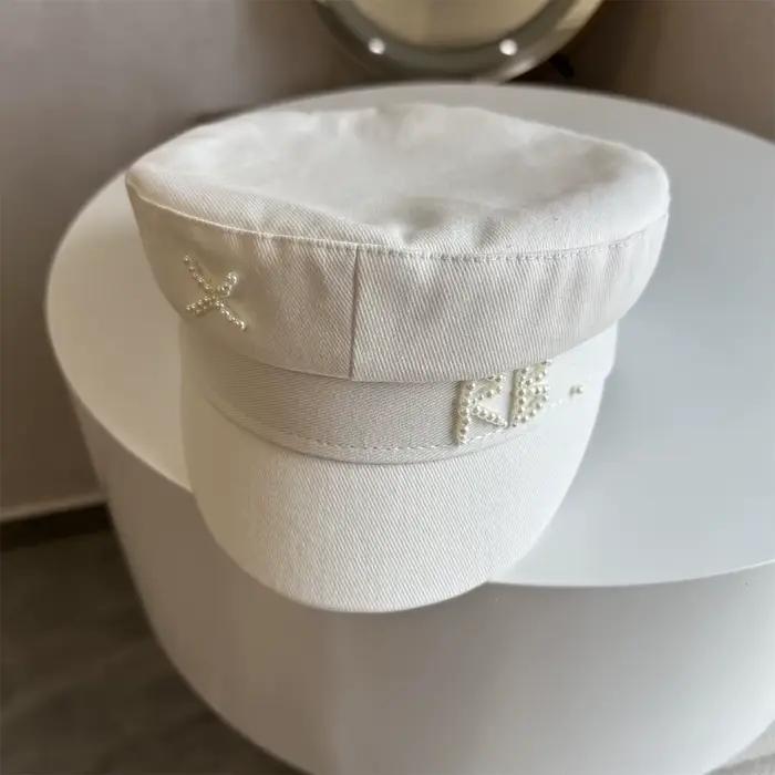 Casquette Baker Boy en coton/lin/cachemire avec monogramme