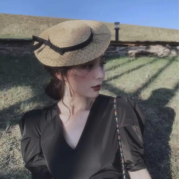 202606-shi Chapeau de paille élégant et chic pour femmes