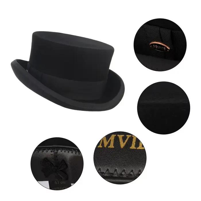 Marque de luxe 13cm 100% laine feutre chapeau haut-de-forme pour hommes femmes cylindre