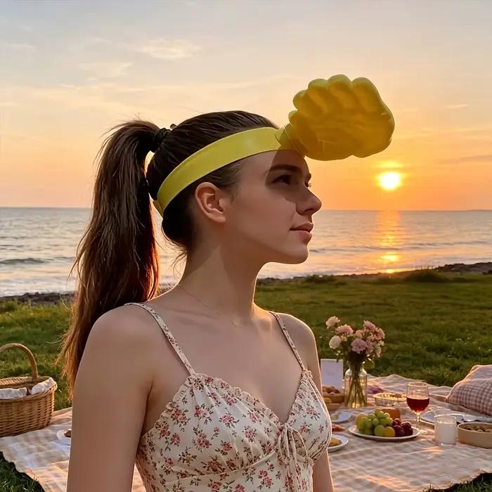 Nouveau et original bandeau chapeau de soleil jaune en forme de main – idéal pour les fêtes sur la plage