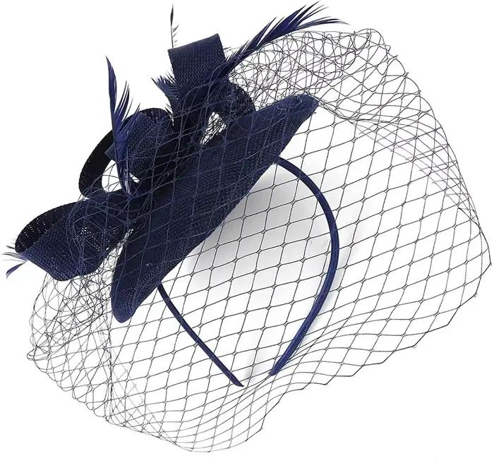 Fascinator-chapeau Pillox en maille et dentelle pour femmes occassions spéciales mariage fête thé plumes bandana sauna