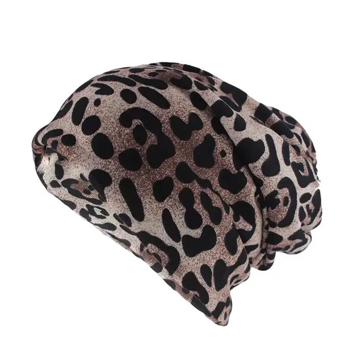 Hip Hop femmes mode imprimé léopard chaud chapeau casquettes pour fille Dot printemps automne coton bonnets Skullies Double utilisé chapeaux écharpe