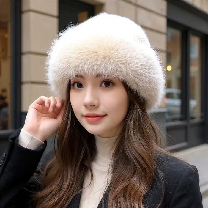 Chapeau seau en fourrure moelleuse pour femmes