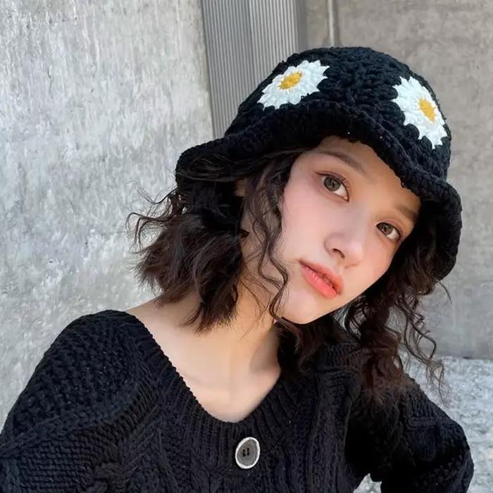39BD – chapeau seau printemps pour casquette pêcheur en Crochet à fleurs