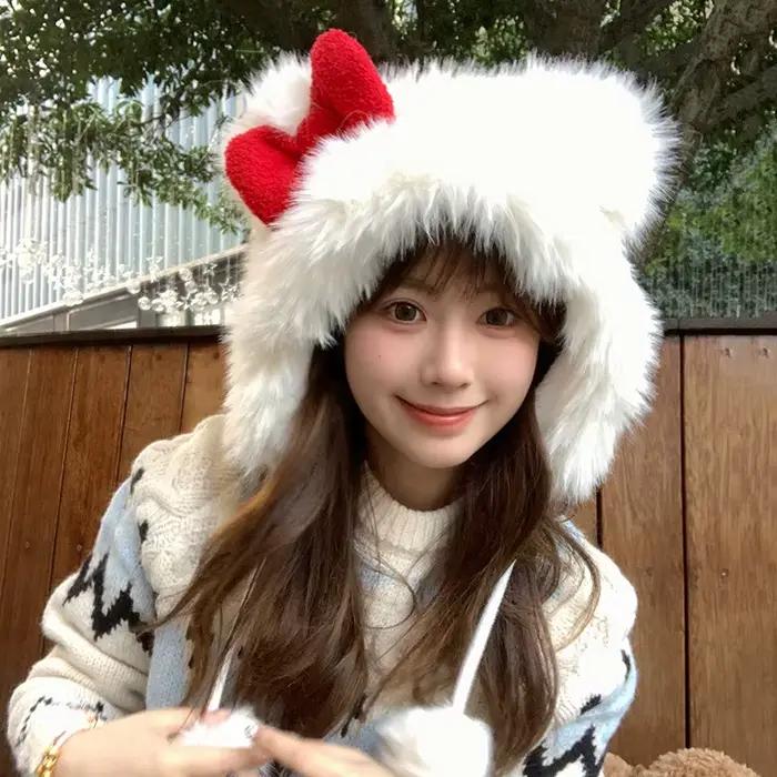 Joli chapeau tricoté Hello Kitty avec nœud