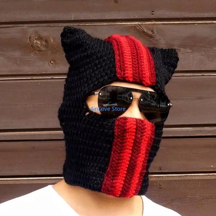 T4MD nouveauté cagoule chapeau pour adulte avec oreille du diable tricot bonnets