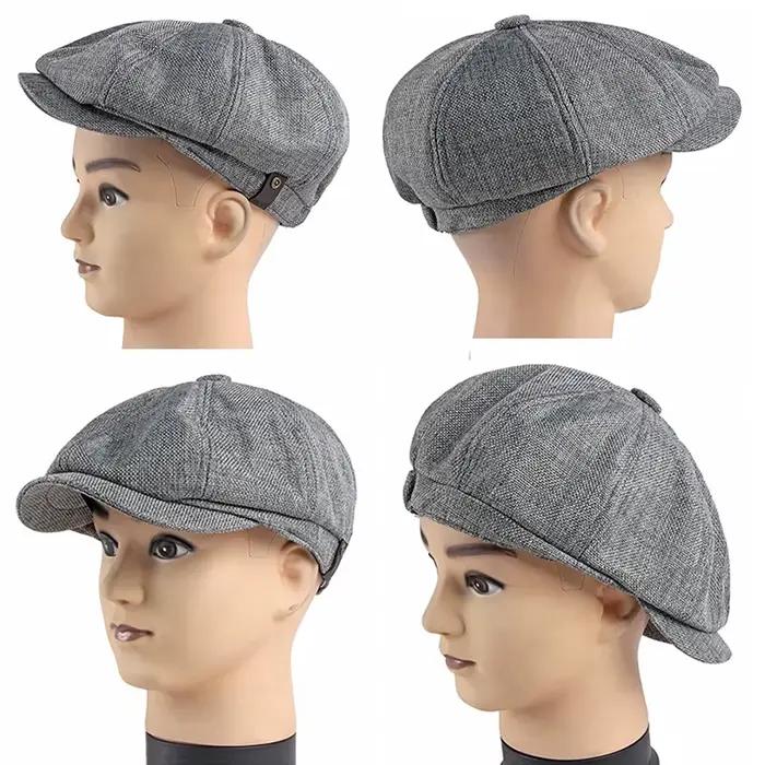 Casquette gavroche rétro à chevrons octogonale pour homme et femme polyvalente printemps été couleur brun gris kaki noir modèle ajustable