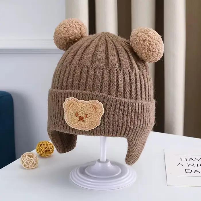 Chapeau de protection des oreilles d'ours en laine pour bébé mignon épaissi chaud version coréenne