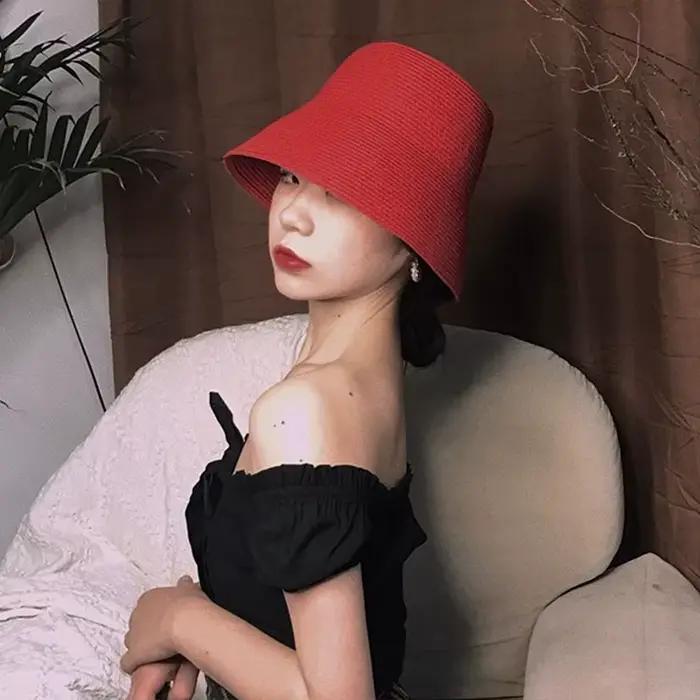 Chapeau de soleil uni tissé style rétro français pour femmes, bord large, protection solaire UPF 50+, ajustement parfait, occasions estivales et printanières