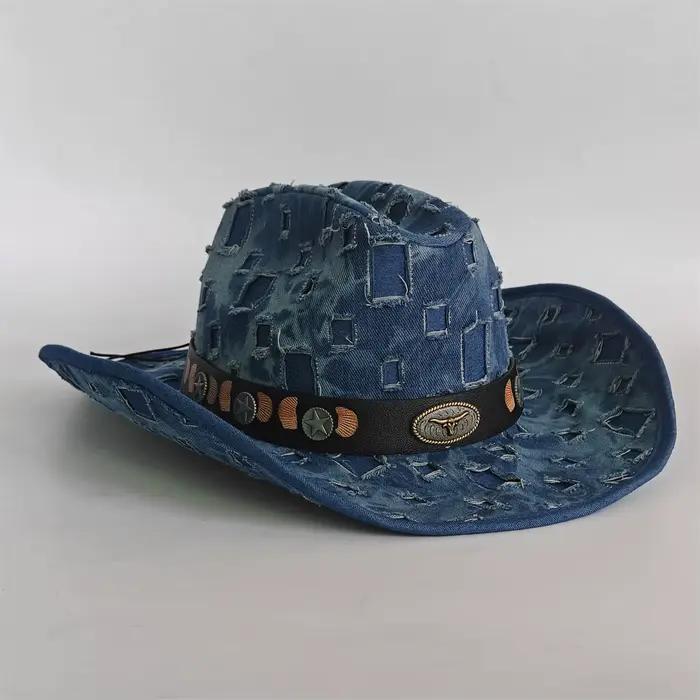 Chapeau rétro en denim déchiré pour femmes et hommes, chapeau de cowboy, chapeau de fête, chapeau pour mariage, anniversaire, vacances, occasions spéciales