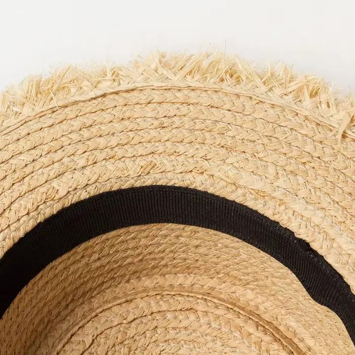 Chapeau de paille en raphia à bord large et franges pour enfants