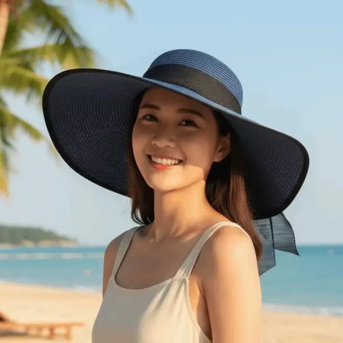 Chapeau de soleil respirant pour la plage avec ruban en dentelle