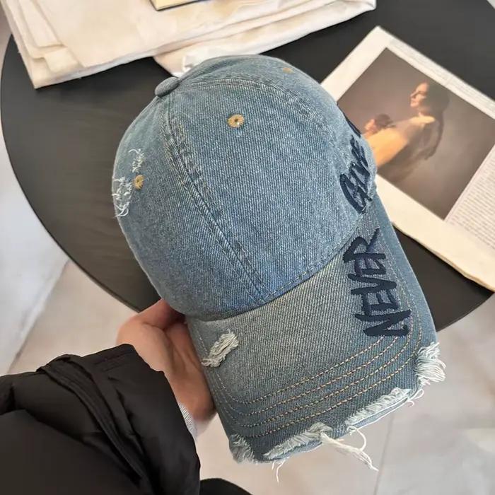 Casquette de baseball vintage pour femme en denim délavé