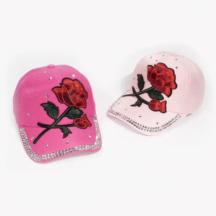Casquette de baseball vintage pour femme avec grande décoration de rose