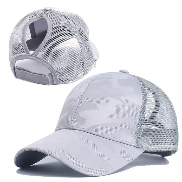 Chapeau de camionneur en maille de camouflage pour femmes casquette de baseball protection solaire moderne chignon queue de cheval occasionnels extérieurs