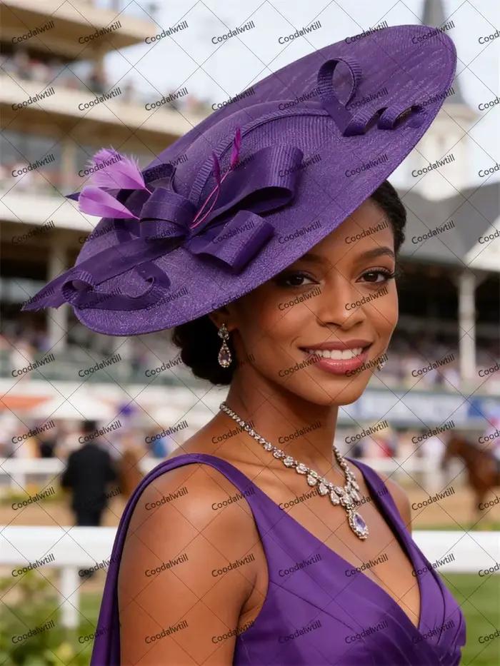 Chapeau Épingles à Cheveux Violet Royal Ascot Lin pour Femmes Fêtes Mariages Occasions Spéciales