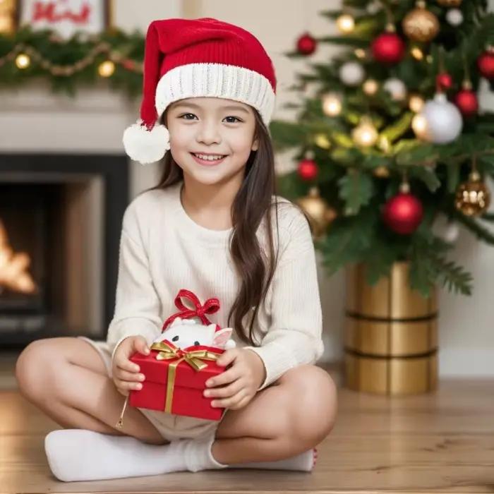Chapeau de Noël mignon aux pompons pour enfants et adultes, doux et festif, idéal pour Noël et Nouvel An, cadeau hivernal ```