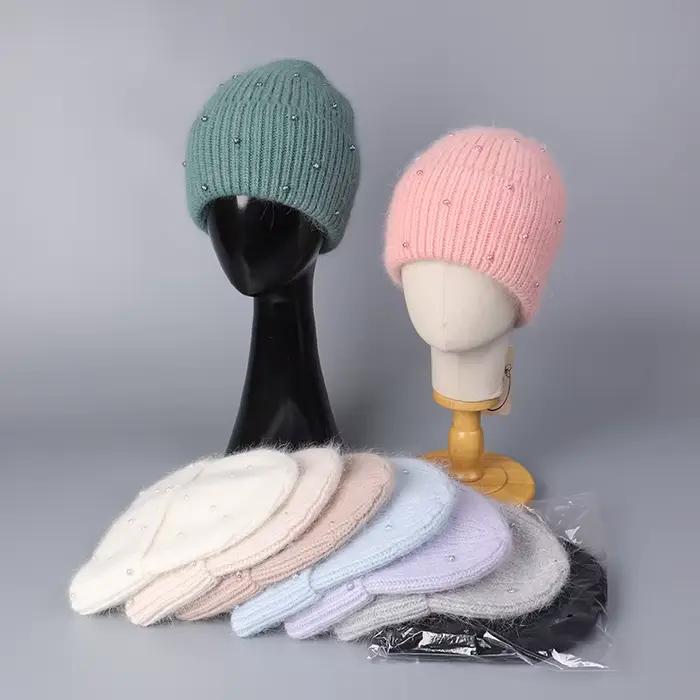 Chapeau en laine tricoté en fourrure de lapin de haute qualité pour femmes