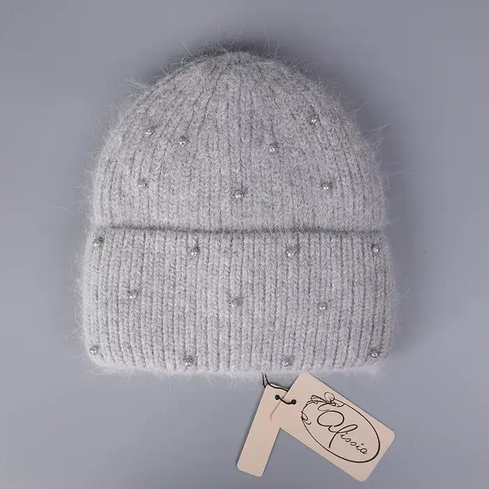 Chapeau en laine tricoté en fourrure de lapin de haute qualité pour femmes