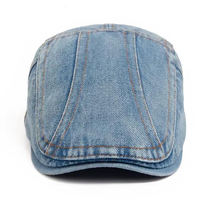 Béret femme mode Denim Vintage casquette gavroche pour hommes été solide lavé casquettes plates décontracté