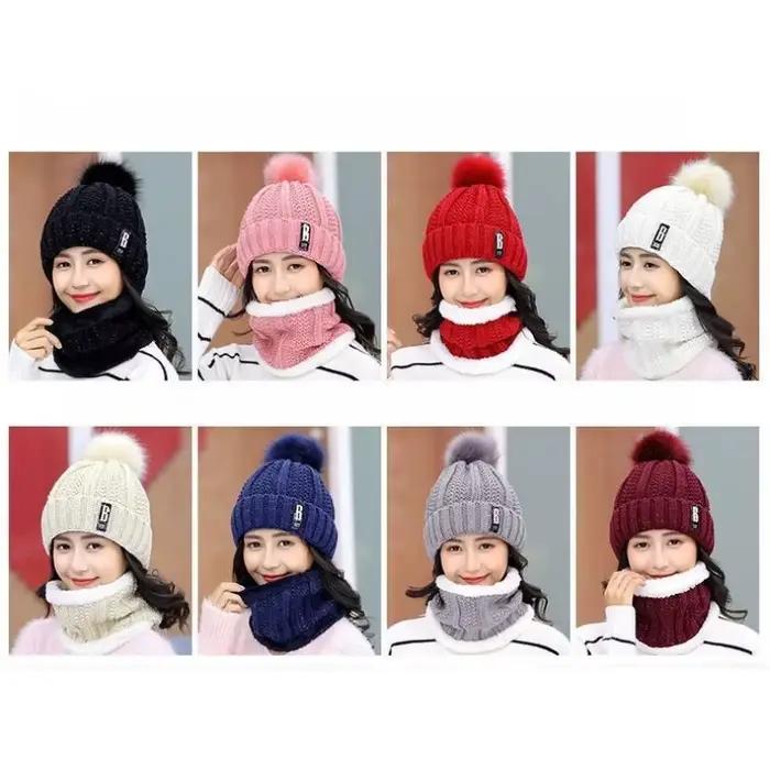 2 pièces col + bonnet tricoté avec velours épais pour la Protection contre la chaleur et le froid du cyclisme