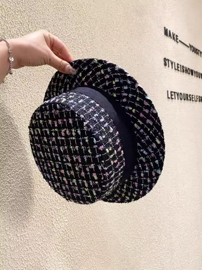 Chapeau haut-de-forme plat en Tweed français pour femmes
