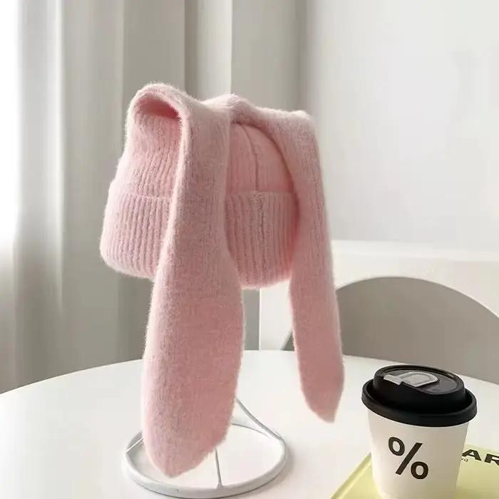 Chapeau lapin acrylique tricoté pour femmes, oreilles longues, décoration festive, idéal pour Halloween, Noël, Pâques et Thanksgiving