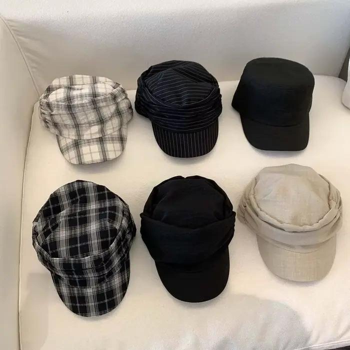 Chapeau d'équitation plissé à carreaux style vintage