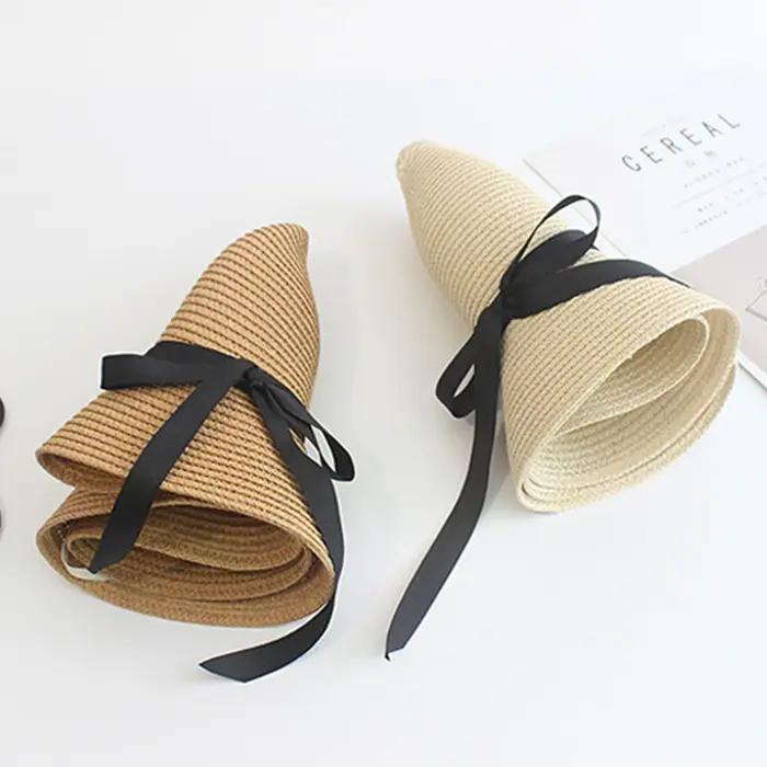 Chapeau de soleil pliable en paille pour femme protection solaire occassions extérieures été plage voyage randonnée pêche chasse camping style élégant
