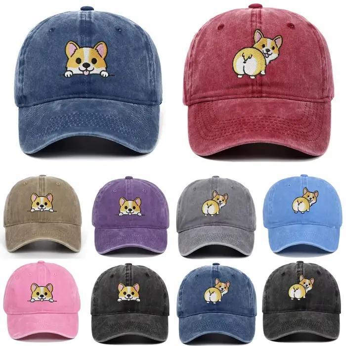 Casquette brodée dessin animé Corgi chien casquettes de Baseball mode été accessoires parasol chapeau unisexe doux lavé