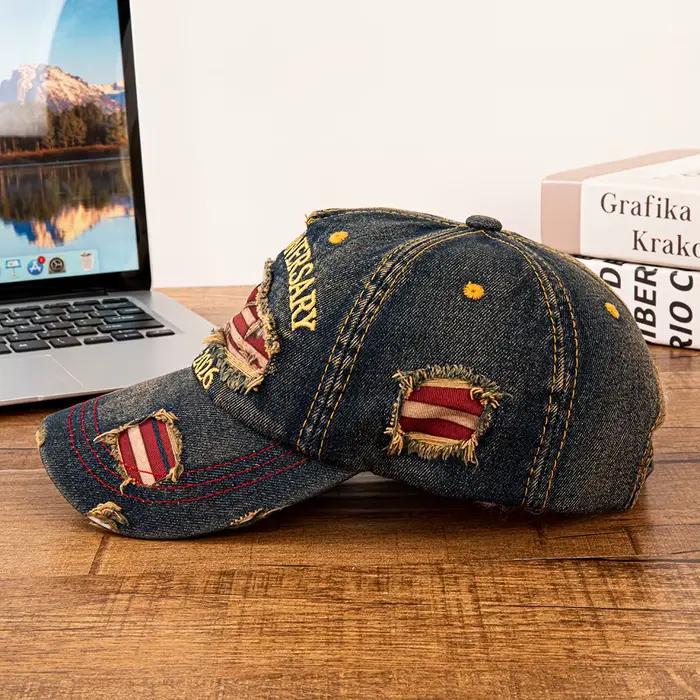 Casquette de baseball en jean vieilli motif drapeau USA vintage 250e anniversaire pour hommes et femmes style patriotique multifonctionnelle ajustable pour toutes les saisons